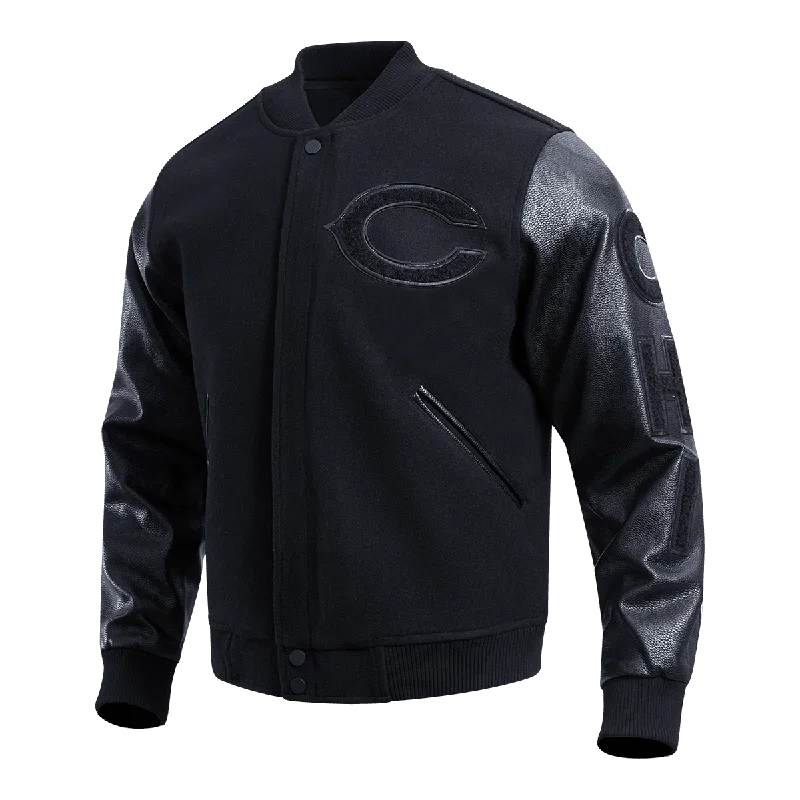 NFL CHICAGO BEARS TRIPLE BLACK LOGO MEN'S VARSITY JACKET (TRIPLE BLACK)