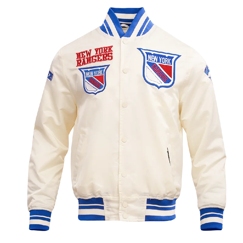 NHL NEW YORK RANGERS RETRO CLASSIC MEN'S RIB SATIN JACKET (EGGSHELL/ROYAL BLUE)