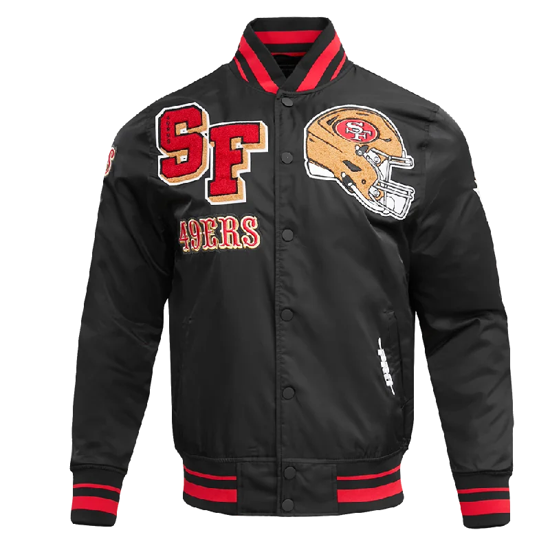 NFL SAN FRANCISCO 49ERS MASHUP MEN'S RIB SATIN JACKET (BLACK/RED/BLACK)