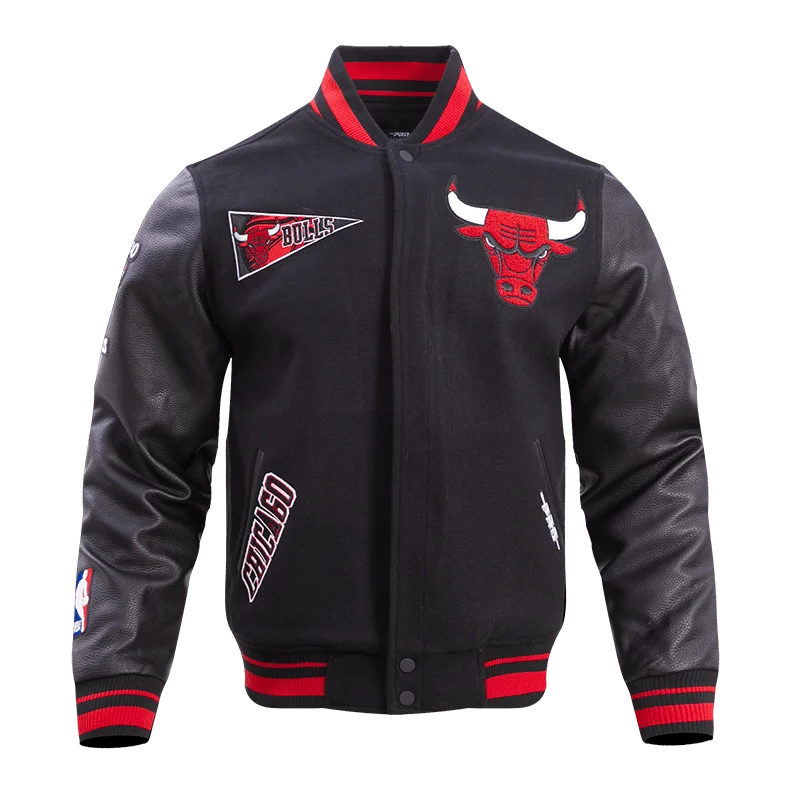 NBA CHICAGO BULLS RETRO CLASSIC MEN'S RIB WOOL VARSITY JACKET (BLACK/RED/BLACK)