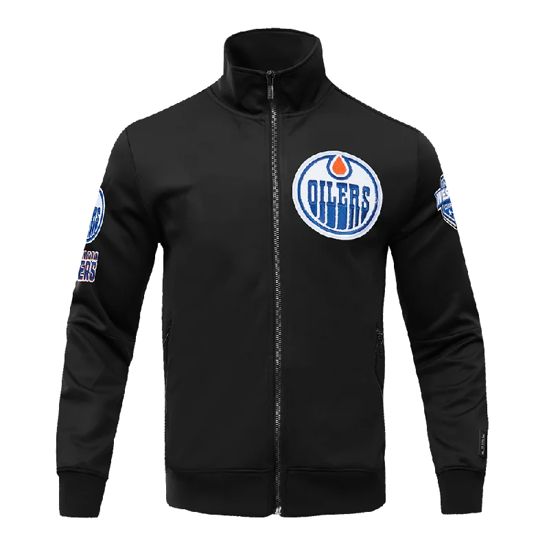 NHL EDMONTON OILERS CLASSIC CHENILLE MEN'S DK TRACK JACKET (BLACK)