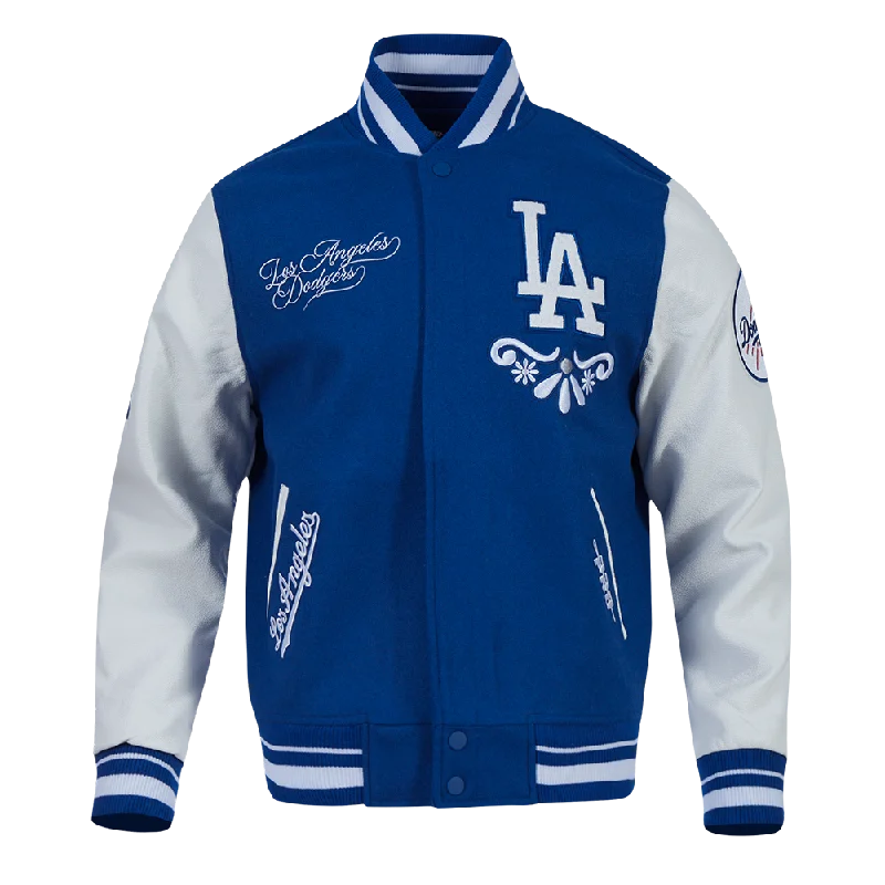 MLB LOS ANGELES DODGERS SUGAR SKULL MEN'S RIB WOOL VARSITY JACKET (DODGER BLUE/WHITE)