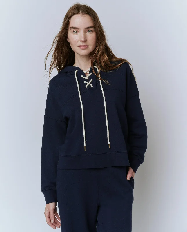 The Lace Up Hoodie. -- True Navy