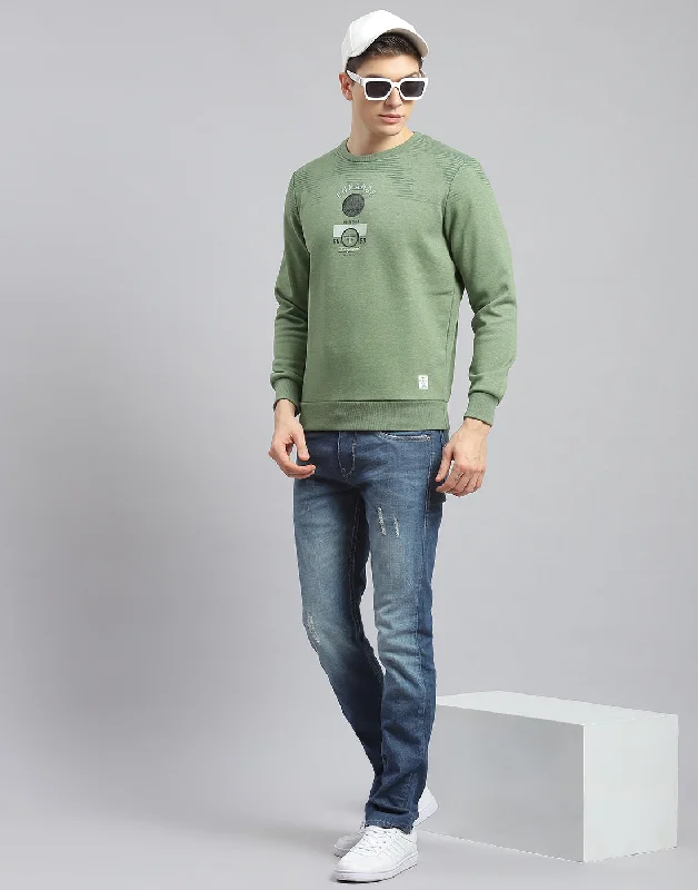 Men Green Printed Round Neck Full Sleeve Sweatshirt