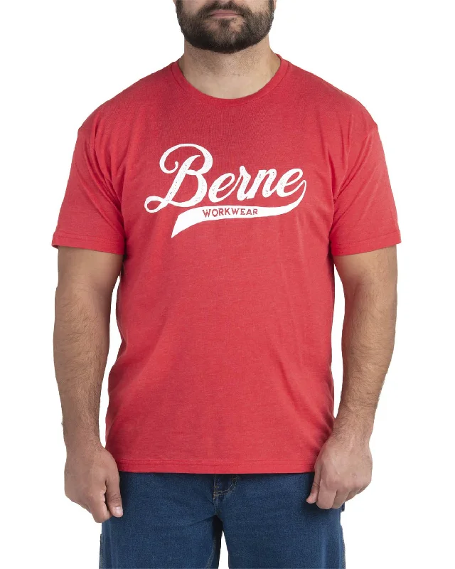 Berne Mens Deep Red Cotton Blend Script Tee S/S