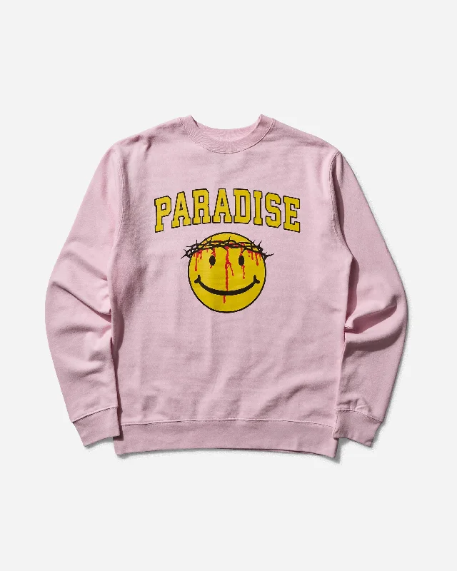 Men's Smiley Jesus Crewneck Sweatshirt Pink