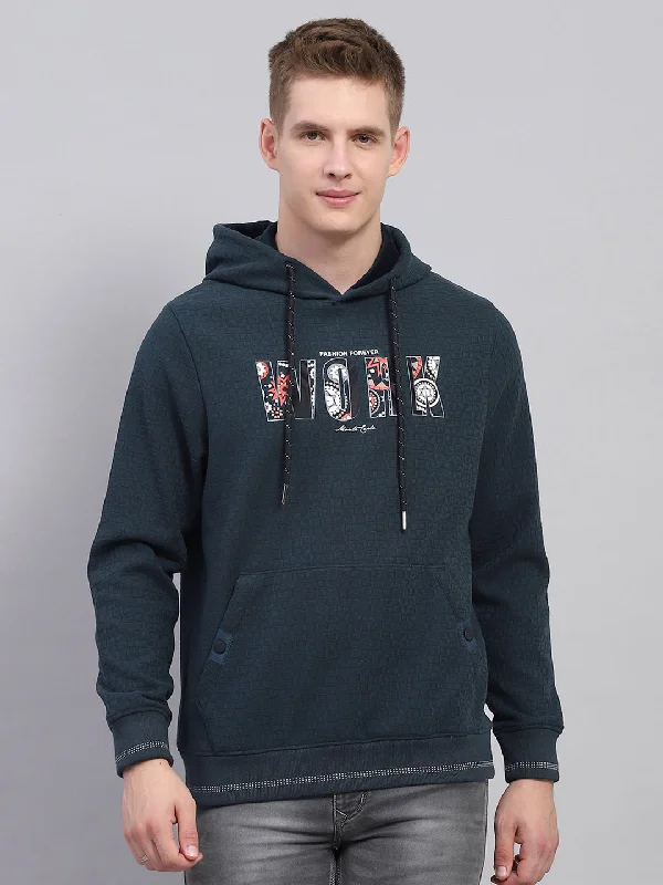 Men Green Printed Hooded Full Sleeve Sweatshirt