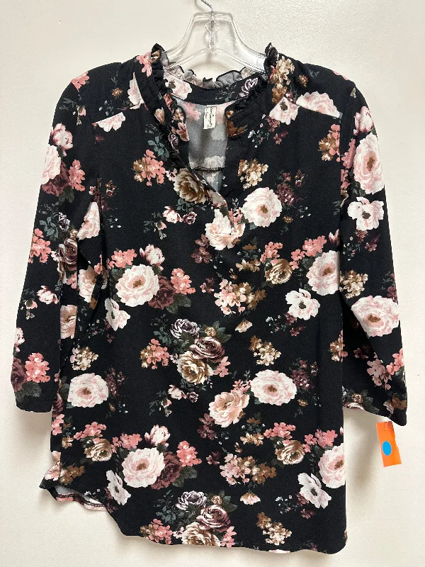 Top Long Sleeve By Perseption Concept In Floral Print, Size: Xl