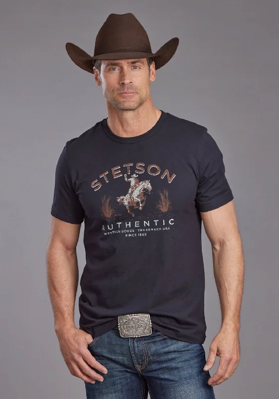 Stetson Mens Bronc Scenery Black 100% Cotton S/S T-Shirt