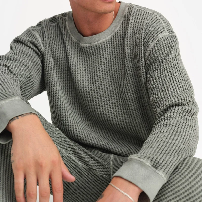 Men's Organic Waffle Crew Neck Long Sleeve Shirt