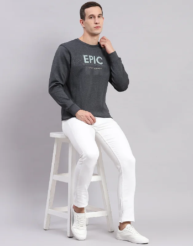 Men Grey Solid Round Neck Full Sleeve Sweatshirts