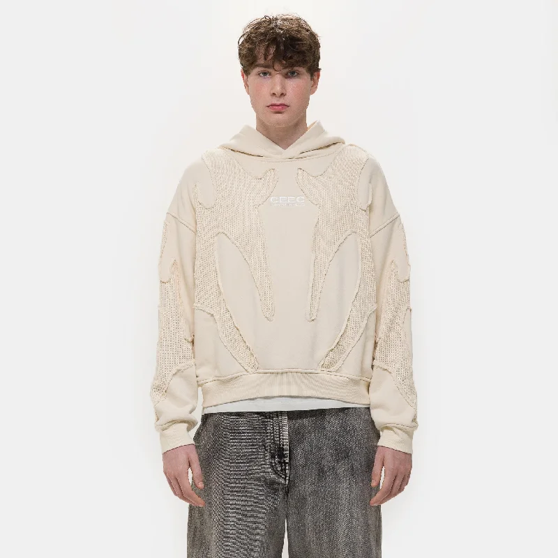 Heavy Texture Stitching Embroidered Hoodie in Ivory