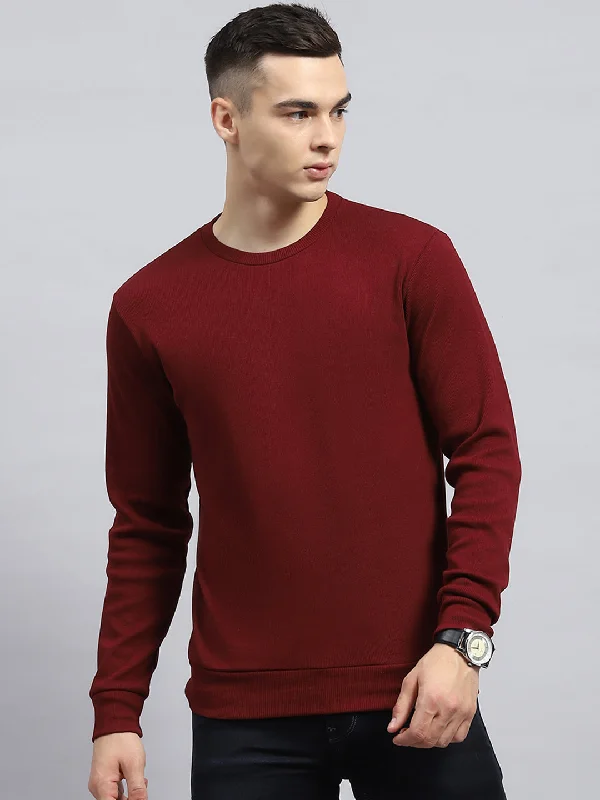 Men Maroon Solid Round Neck Full Sleeve Sweatshirt