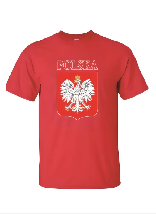 Bulk of Polska Men's T-Shirts Shield With Polish Eagle Red Color 12 Pack