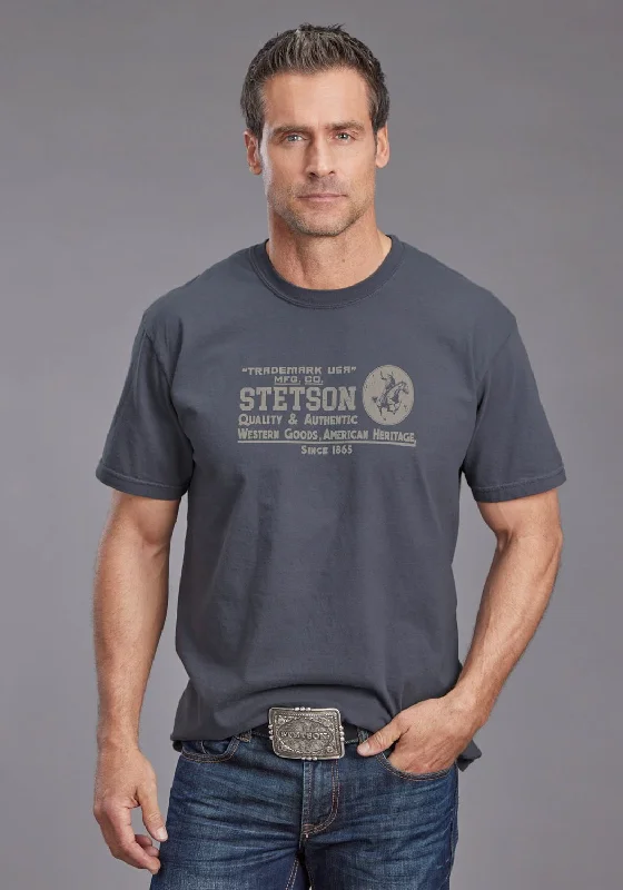 Stetson Mens Trademark USA Grey 100% Cotton S/S T-Shirt