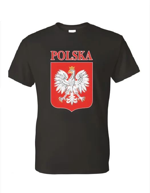 Bulk of Polska Men's T-Shirts Shield With Polish Eagle Black Color 12 Pack