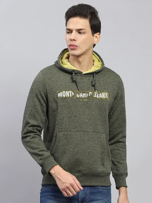 Men Green Printed Hooded Full Sleeve Sweatshirt