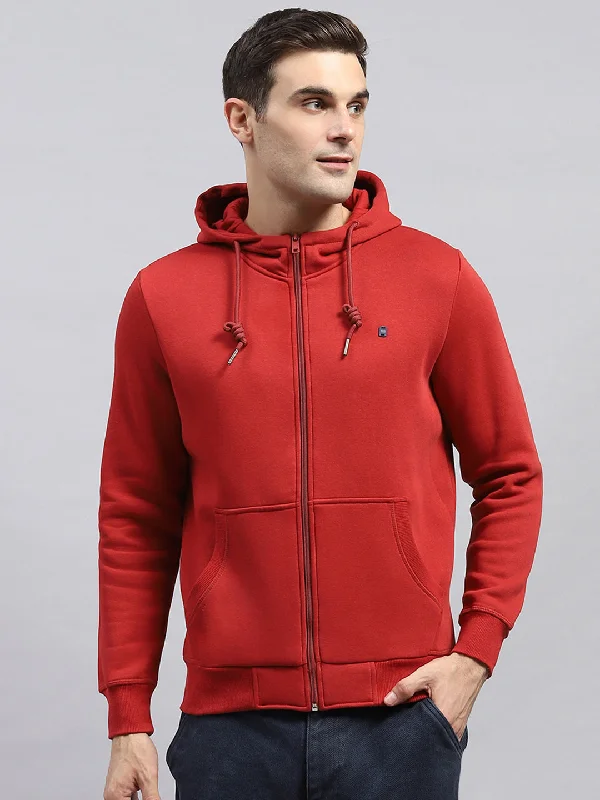 Men Maroon Solid Hooded Full Sleeve Sweatshirt