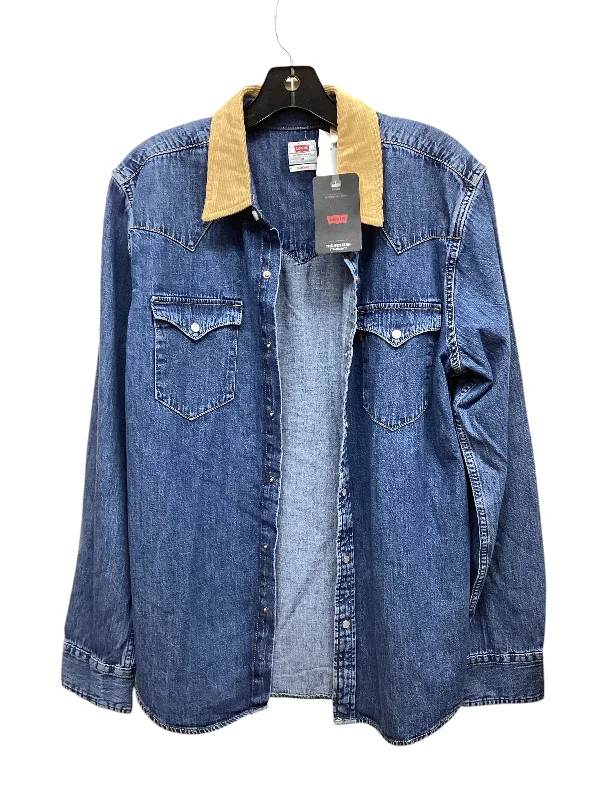 Top Long Sleeve By Levis In Blue Denim, Size: M