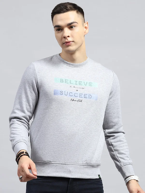 Men Grey Printed Round Neck Full Sleeve Sweatshirt