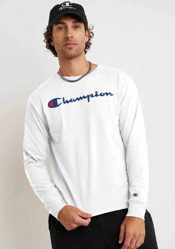 Champion Mens Script Long Sleeve Tee White