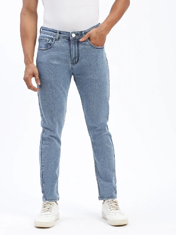 Men Blue Slim Fit Cropped Jeans