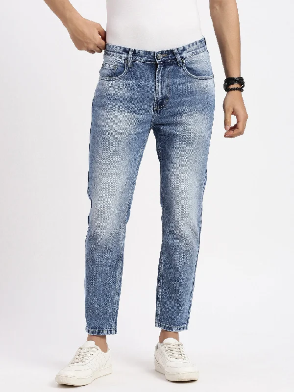 Men Regular Fit Cropped Blue Jeans