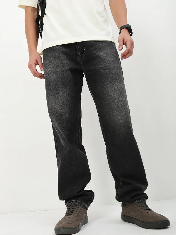 Men Grey Solid Straight Fit Jeans