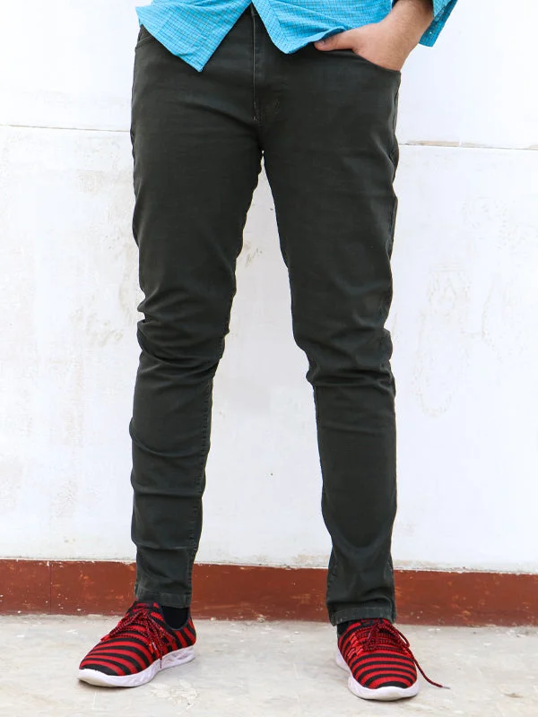 Dark Green Regular Fit Stretchable Jeans For Men MDJ22