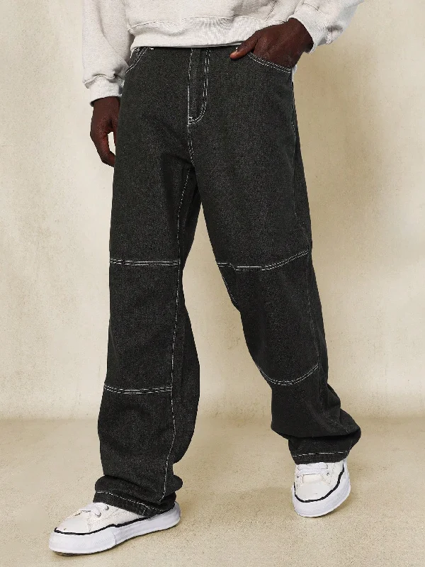 Straight Fit Contrast Stitching Seam Denim Jean