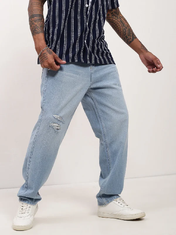 Men Blue Solid Wide Leg Jeans