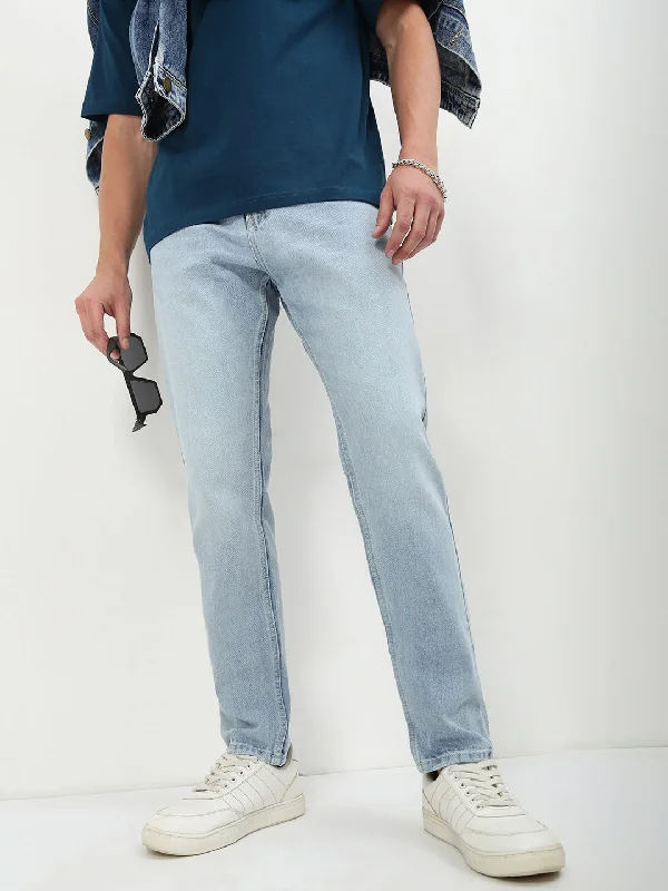 Men Blue Solid Straight Fit Jeans