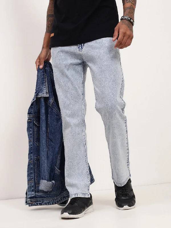 Men Blue Solid Straight Fit Jeans