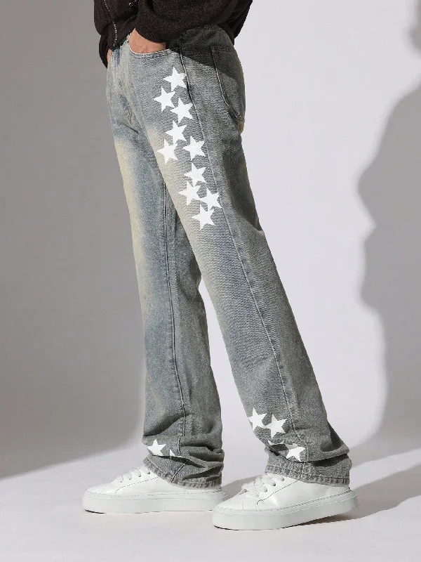 Flare Fit Jean With Star Graphic Print