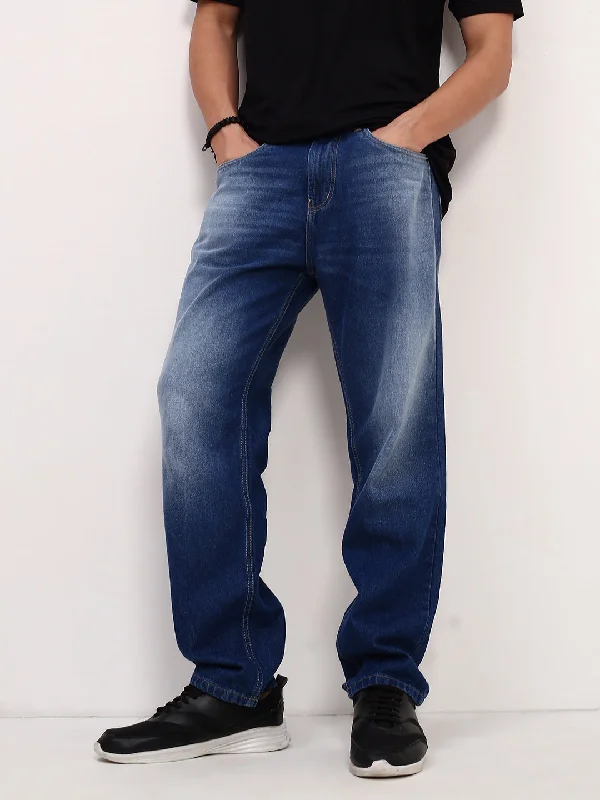 Men Blue Solid Straight Fit Jeans