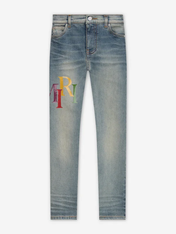 Kids Staggered Logo Jeans in Blue