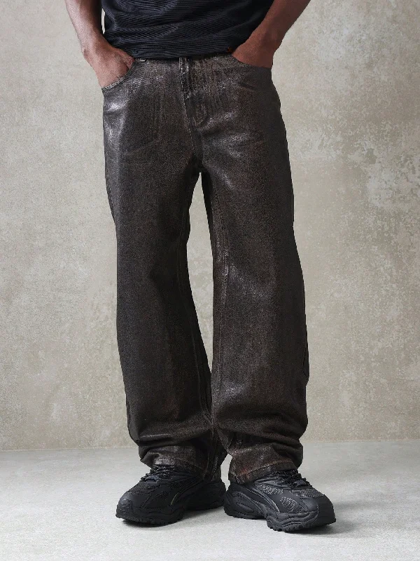 Loose Fit Colour Block Waxed Jean