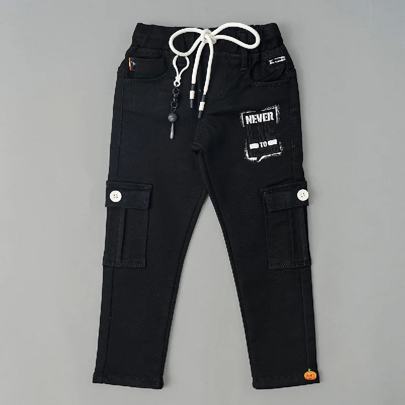 Black Drawstring Boys Jeans