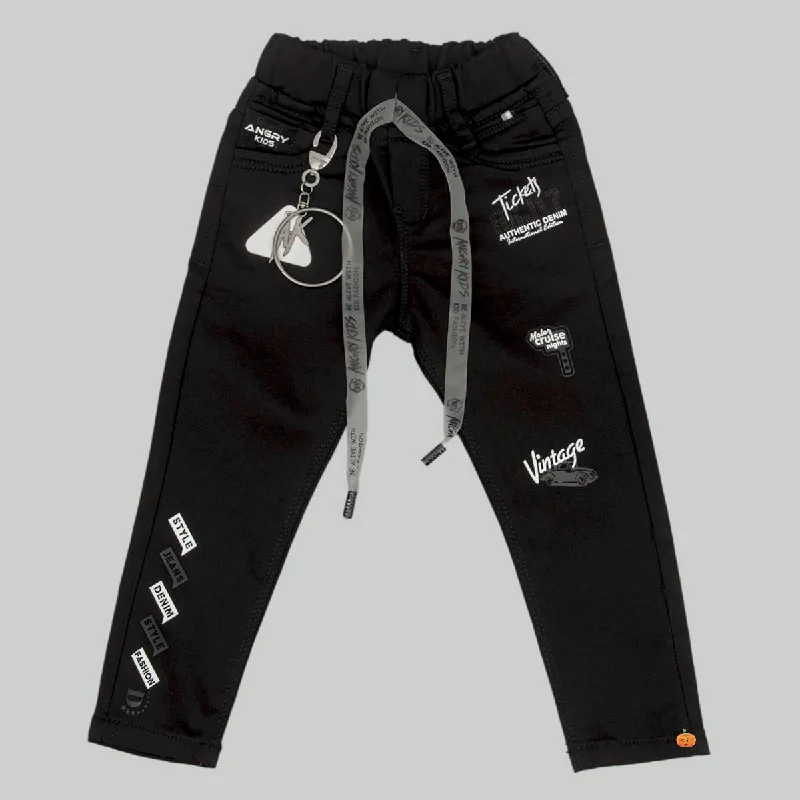 Black Drawstring Boys Jeans