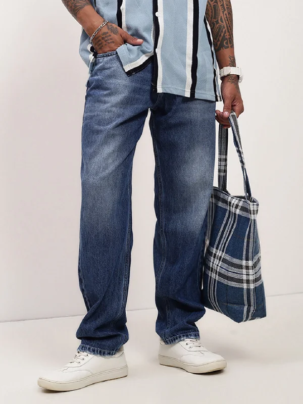 Men Blue Solid Baggy Jeans