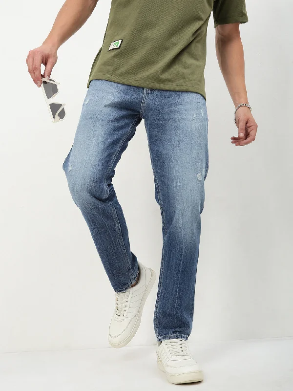 Men Blue Solid Straight Fit Jeans