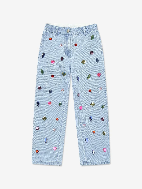 Girls Jewelled Denim Jeans in Blue