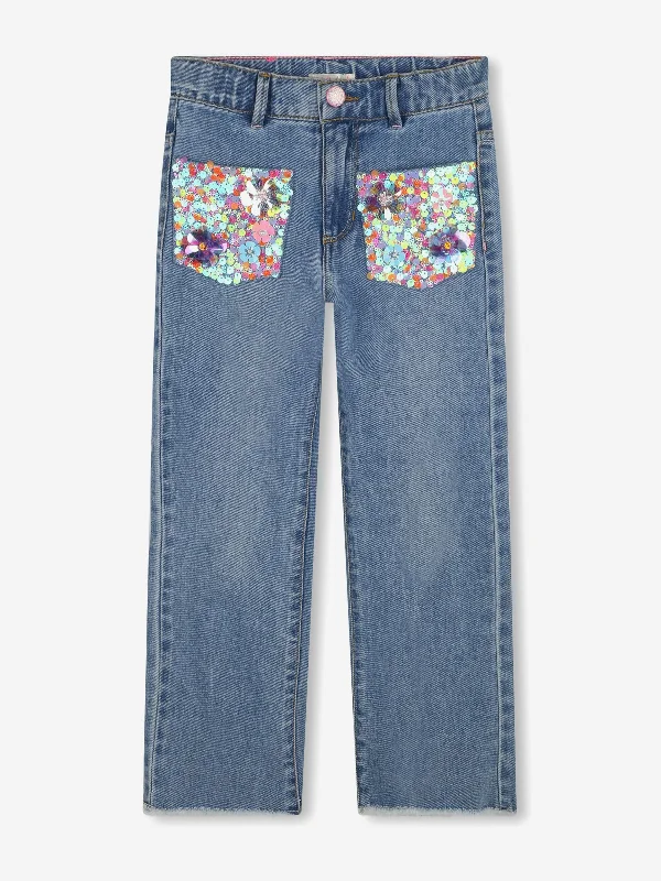 Girls Sequin Pocket Jeans in Blue