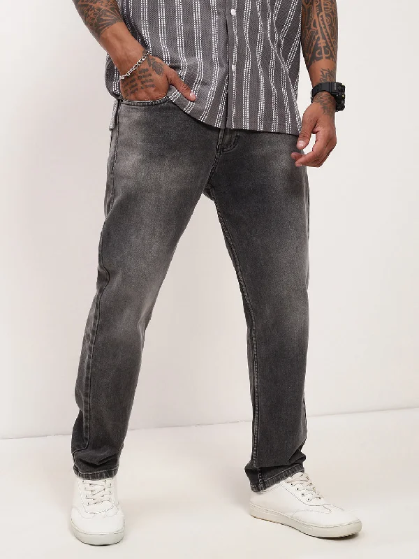 Men Grey Solid Straight Fit Jeans