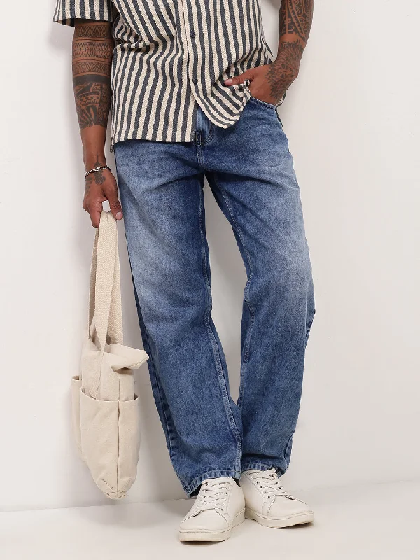 Men Blue Solid Baggy Jeans