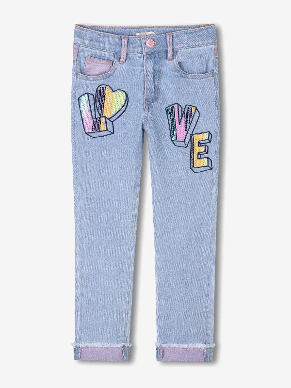 Girls Sequin Love Jeans in Blue