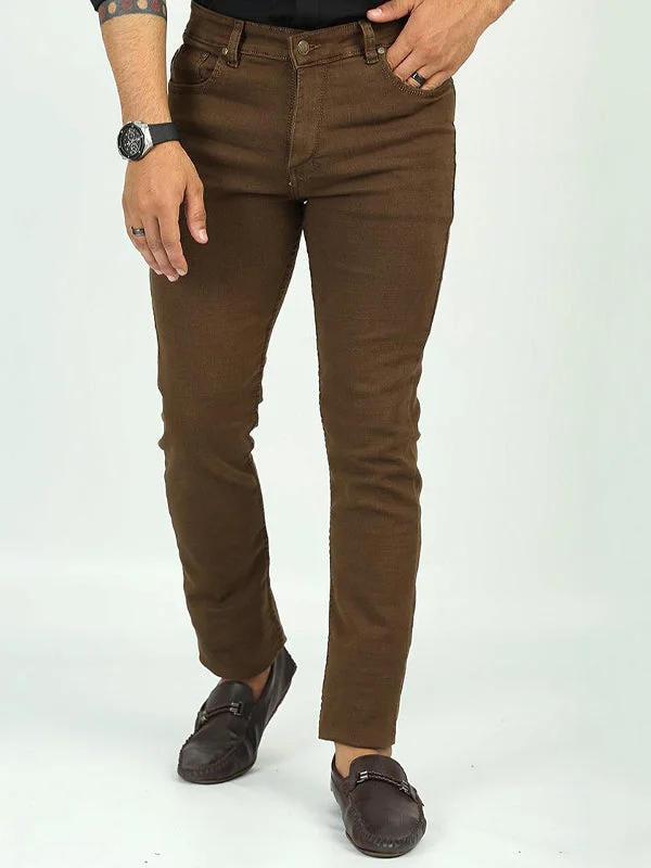 Light Brown Regular Fit Stretchable Jeans For Men MDJ19