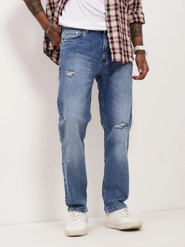 Men Blue Solid Straight Fit Jeans