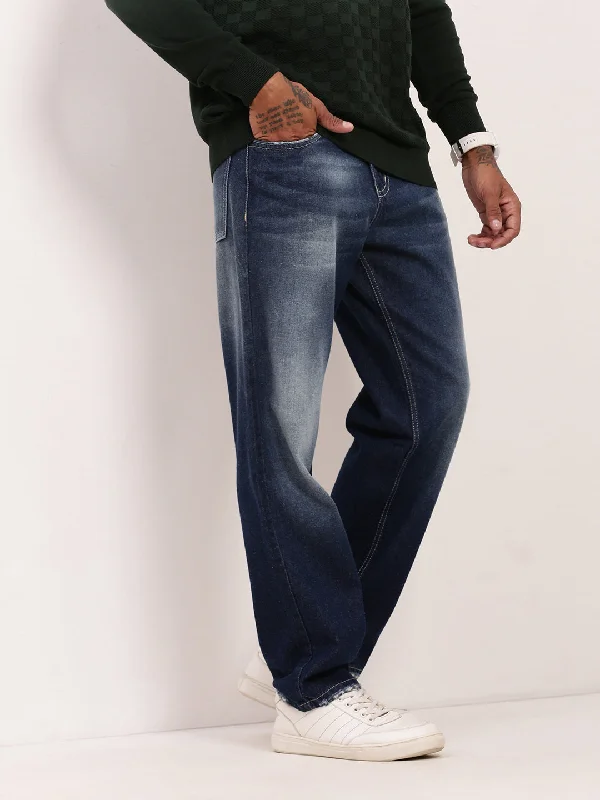 Men Blue Solid Straight Fit Jeans