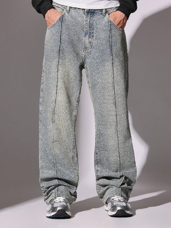 Washed Flare Fit Jean With Pintuck Detail